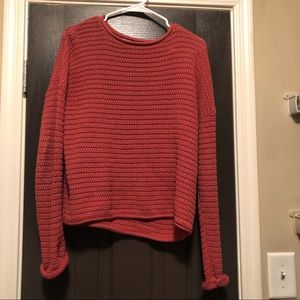 Pink Sweater with Rolled Sleeves